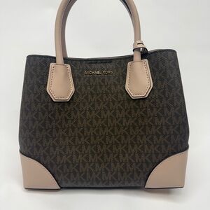 Michael Kors Brown Logo Satchel with Blush Accents